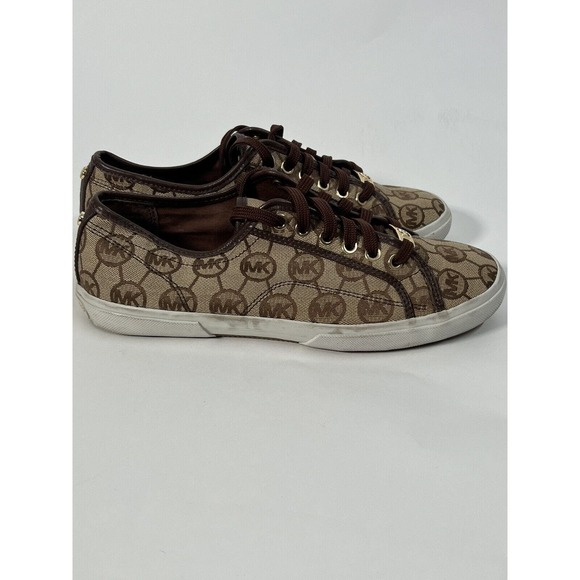 Womens Michael Kors MK Logo Boerum Sneakers Mocha Size 9.5 W/O Box (E9) - Picture 1 of 9